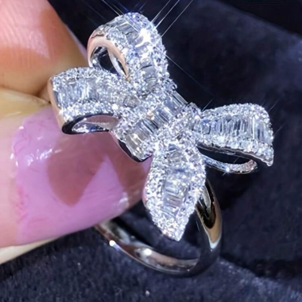 New‎ Bow Step Square Diamond Ring European And American Beauty Ring